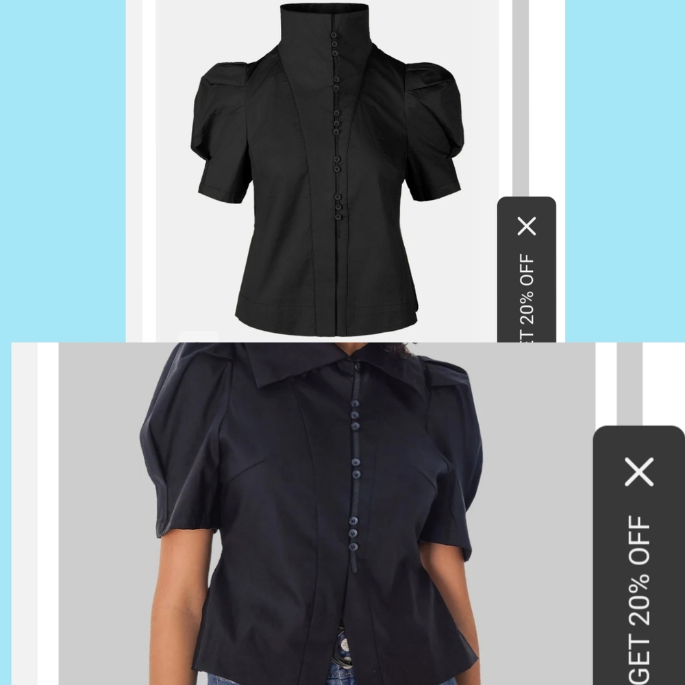 S deer Retro High Collar Puff Sleeve Shirt